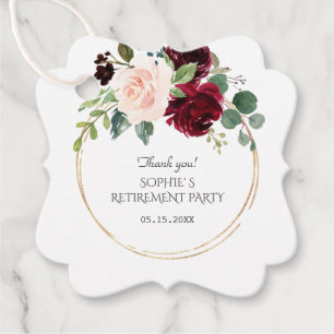 Étiquettes Cadeau Burgundy Rose Bleu Fleurs Gold Retraite