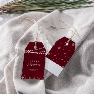 Étiquettes-cadeau Burgundy Rouge Blanc Lumières & Neige Joyeux Noë