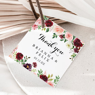Étiquettes Cadeau Burgundy Spring Floral Moderne Calligraphie Mariag