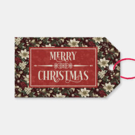 Étiquettes-cadeau Burgundy Traditional Christmas Floral