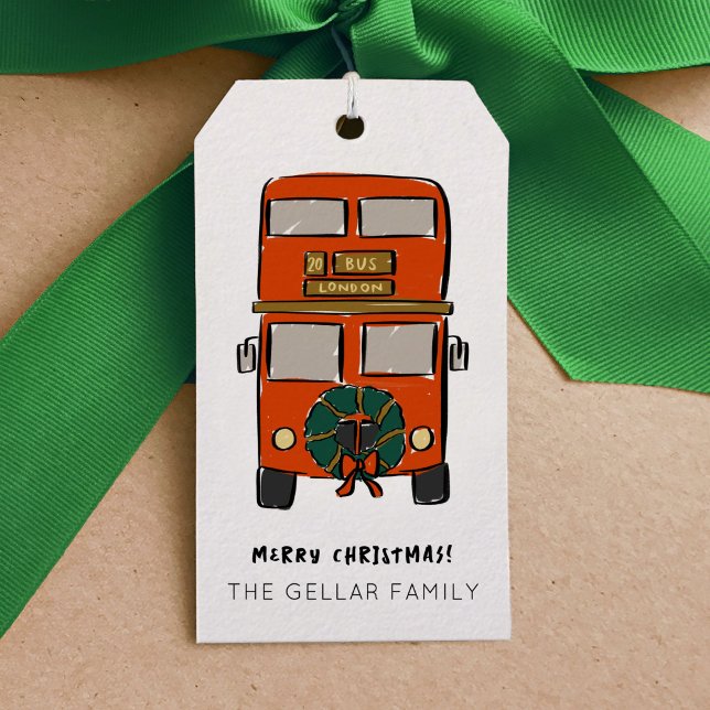 Étiquettes-cadeau Bus Red London Double Decker (Red London Double Decker Bus Illustrated Gift Tags)
