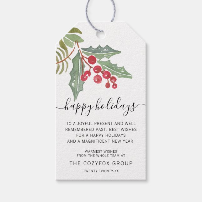Étiquettes-cadeau Business Modern Script Holly Berry (Devant)