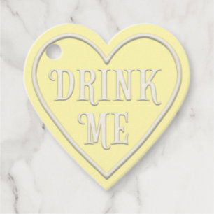 Étiquettes Cadeau "Buvez-moi" Tea Party Coeur Jaune Personnalisé