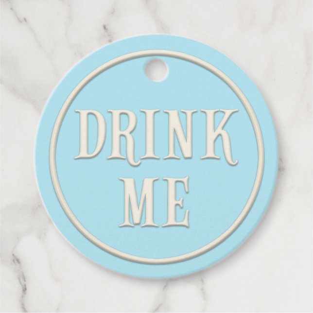 Étiquettes Cadeau "Buvez-moi" Wonderland Tea Party Blue Personnalisé (Devant)