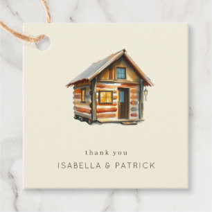 Étiquettes Cadeau Cabane en bois rustique et cosy à l'aquarelle