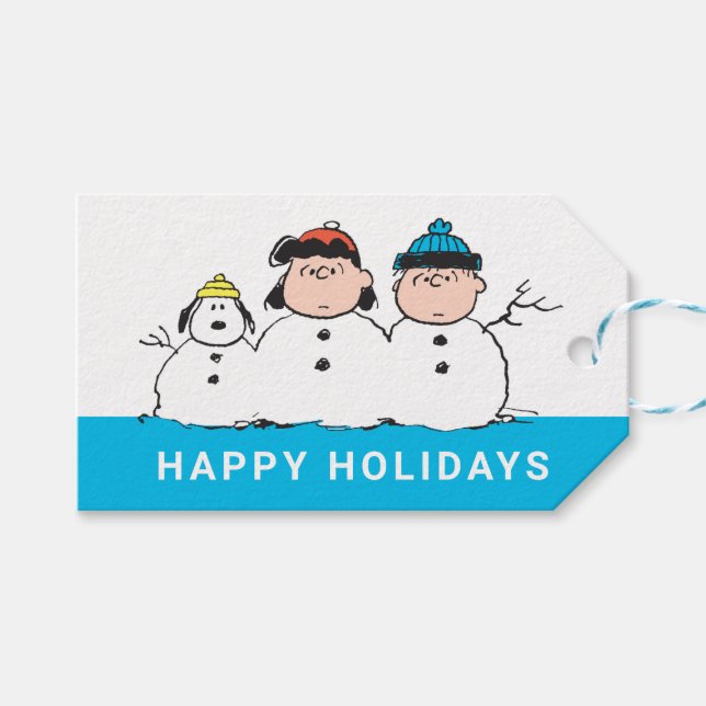 Étiquettes-cadeau cacahuètes | 3 Personne Snowman (Devant (Horizontal))