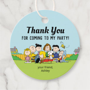 Étiquettes Cadeau cacahuètes   Charlie Brown et Gang Anniversaire