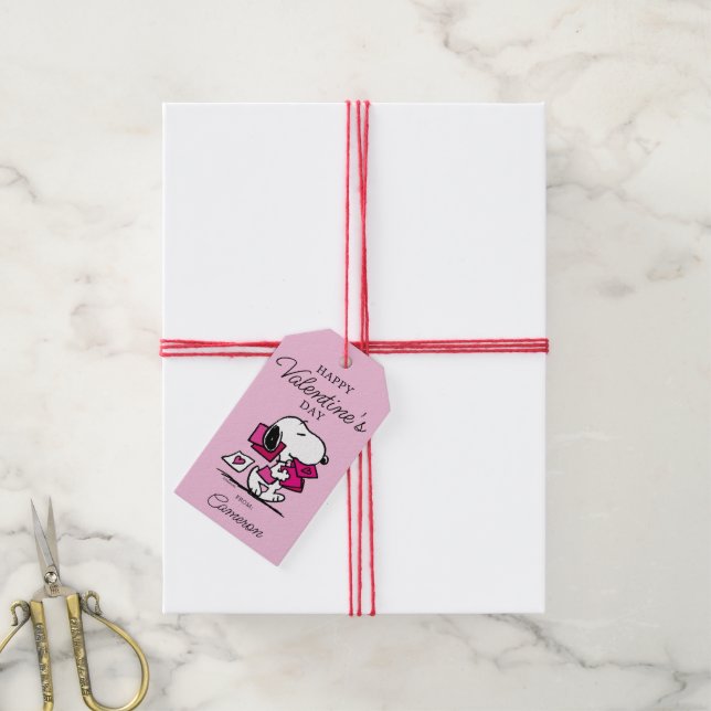 Étiquettes-cadeau cacahuètes | Saint Valentin | Snoopy Avec Valentin (Avec de la ficelle)