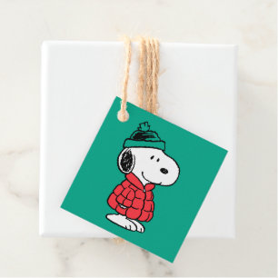 Étiquettes Cadeau cacahuètes Snoopy Chat d'hiver et Casquette