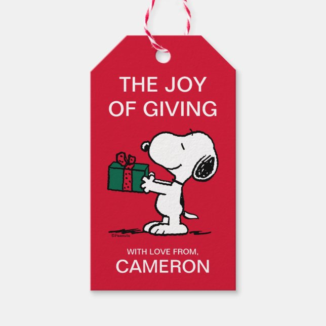 Étiquettes-cadeau cacahuètes | Snoopy Christmas Gift Giver (Devant)