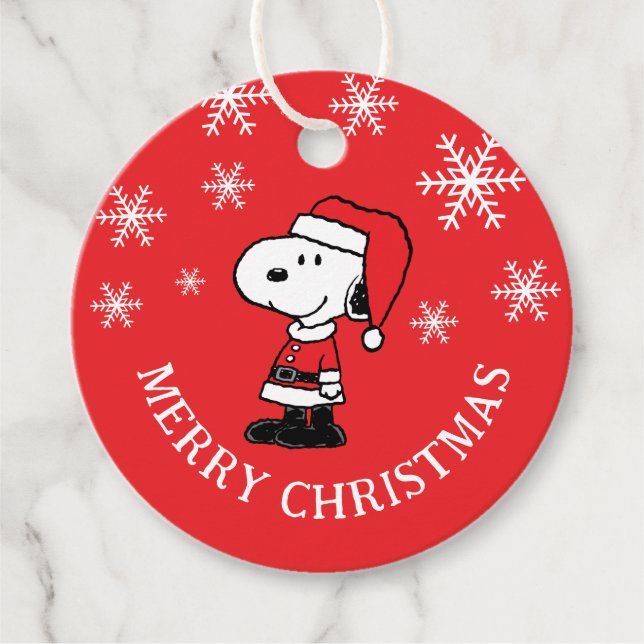 Étiquettes Cadeau cacahuètes | Snoopy Santa Claus (Devant)
