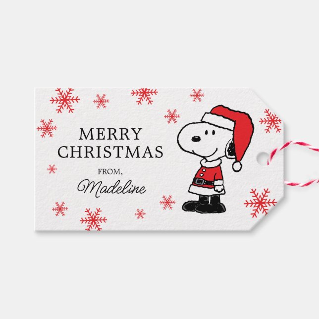 Étiquettes-cadeau cacahuètes | Snoopy Santa Claus (Devant (Horizontal))