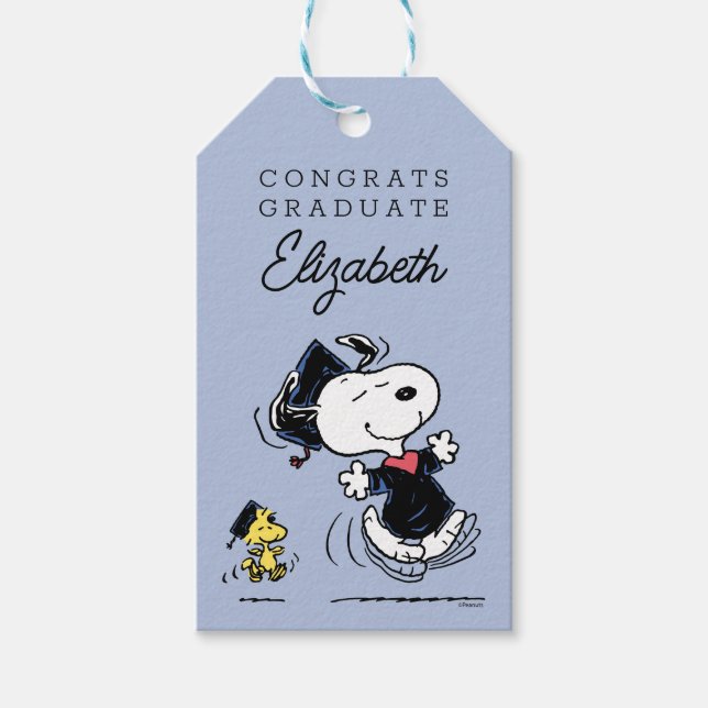 Étiquettes-cadeau cacahuètes | Snoopy & Woodstock Graduation (Devant)