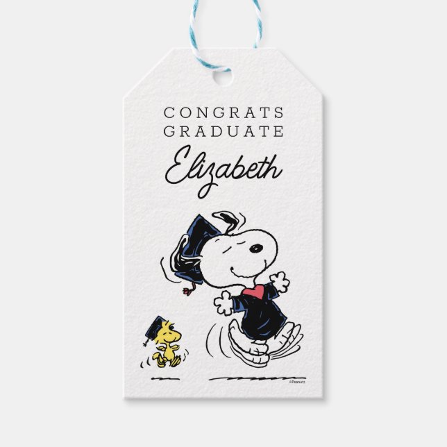 Étiquettes-cadeau cacahuètes | Snoopy & Woodstock Graduation (Devant)