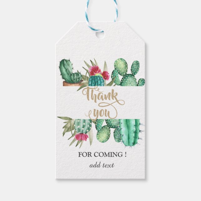 Étiquettes-cadeau Cactus à points en aquarelle (Devant)
