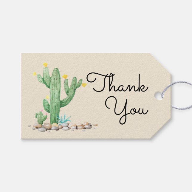 Étiquettes-cadeau Cactus d'aquarelle ivoire (Devant (Horizontal))