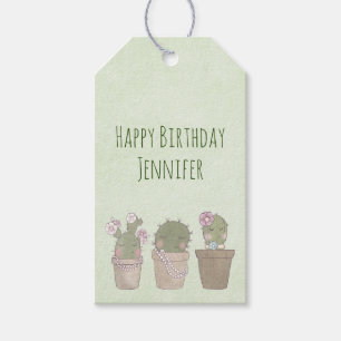 Étiquettes-cadeau Cactus souriant Trio Aquarelle Design Anniversaire