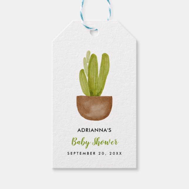 Étiquettes-cadeau Cactus Succulent Pot En Terracotta | BABY SHOWER (Devant)