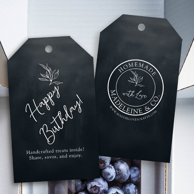 Étiquettes-cadeau Cadeau Botanique Personnalisé Botanique Noir Embal (homemade gift tag template artisan maker crafter craft gifting boutique small business branding)