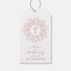 Étiquettes-cadeau Cadeau de baptême élégant croix rose fille