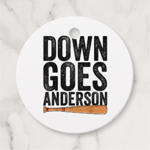 Étiquettes Cadeau Cadeau de baseball drôle DOWN GOES ANDERSON ANDERS