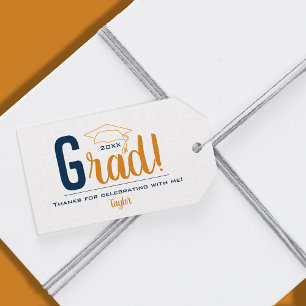 Étiquettes-cadeau Cadeau de fête de remise des diplômes orange et bl