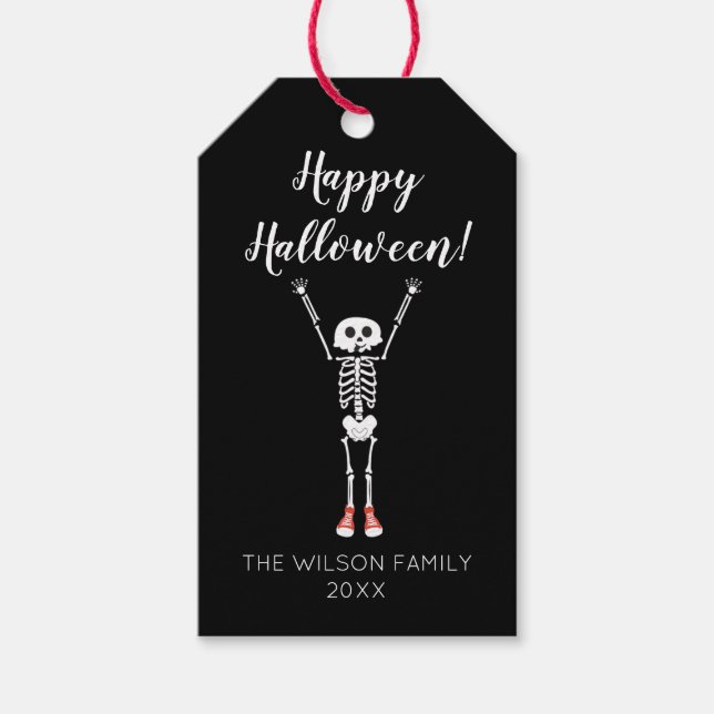 Étiquettes-cadeau Cadeau de fête d'Halloween squelette cool (Devant)