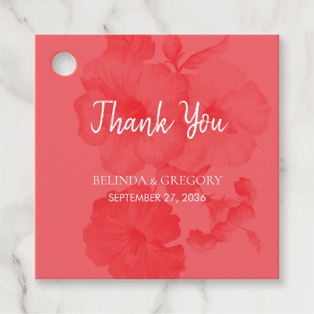 Étiquettes Cadeau Cadeau de mariage à l'aquarelle élégante hibiscus (Devant)