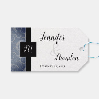 Étiquettes-cadeau Cadeau de mariage avec tourbillons monogrammes