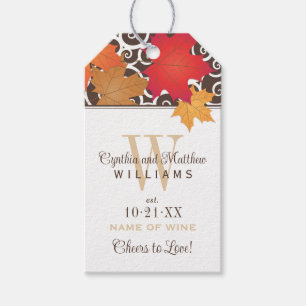 Étiquettes-cadeau Cadeau de mariage élégant de feuilles d'automne to