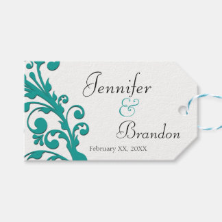 Étiquettes-cadeau Cadeau de mariage floral bleu élégant