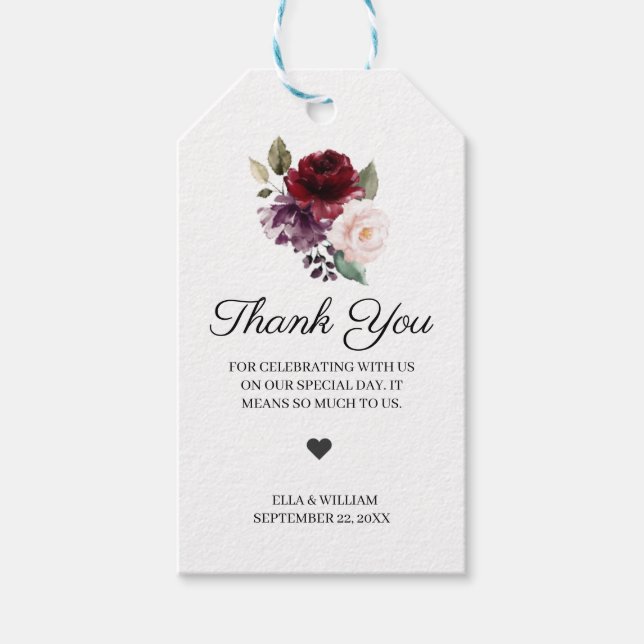 Étiquettes-cadeau Cadeau de mariage floral Bourgogne (Devant)