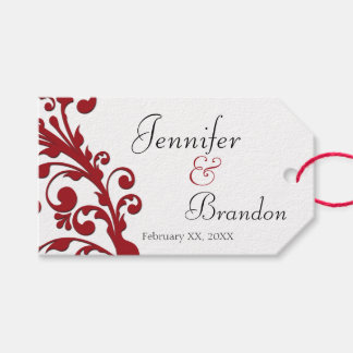 Étiquettes-cadeau Cadeau de mariage floral rouge élégant