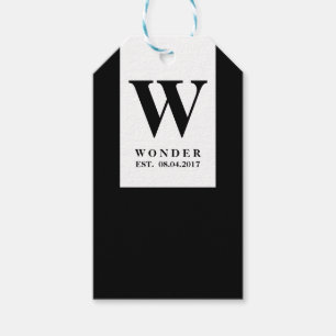 Étiquettes-cadeau Cadeau de mariage noir monogrammé pour jeunes mari
