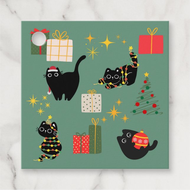 Étiquettes Cadeau Cadeau de Noël Black Cats (Devant)