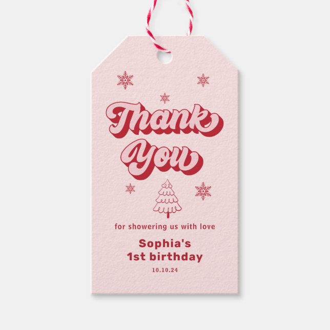 Étiquettes-cadeau Cadeau de Noël de remerciement d'anniversaire rose (Devant)