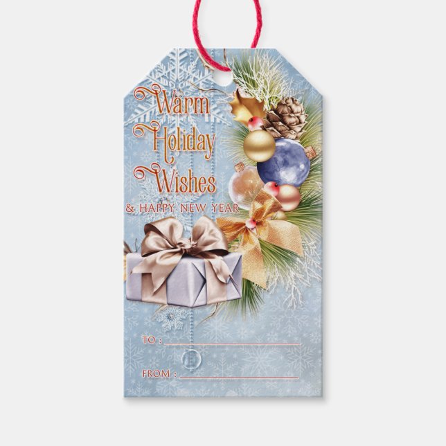 Étiquettes-cadeau Cadeau de Noël et ampoules Vacances Chaleureuses (Devant)