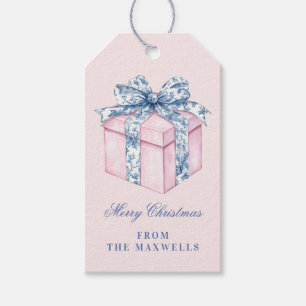 Étiquettes-cadeau Cadeau de Noël rose et bleu