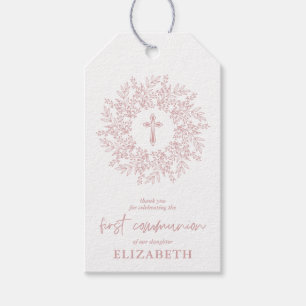 Étiquettes-cadeau Cadeau de première communion élégant croix rose fi