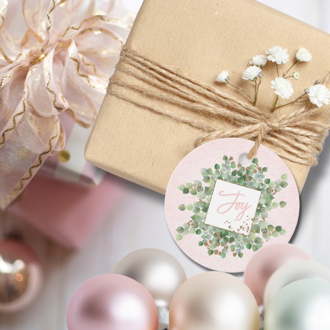 Étiquettes Cadeau Cadeau de vacances Pastel Pink Eucalyptus (Créateur téléchargé)