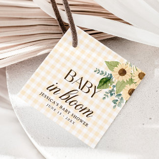 Étiquettes Cadeau Cadeau Fleur de Bébé en Fleur Gingham Tournesol Au
