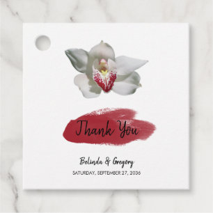 Étiquettes Cadeau Cadeau Mariage de l'orchidée bordeaux blanche