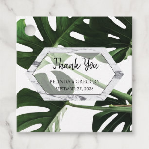 Étiquettes Cadeau Cadeau Mariage en marbre de Monstera Tropical