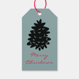 ÉTIQUETTES-CADEAU CADEAU MERRY NOËL ARBRE ROUGE ET BLEU GRIS