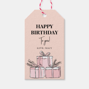 Étiquettes-cadeau Cadeau moderne Beige enveloppé boîte cadeau Joyeux