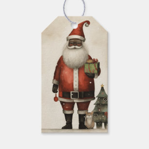 Étiquettes-cadeau Cadeau Père Noël Noir, Chat, Arbres à Neige