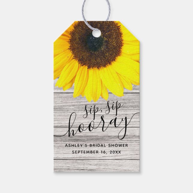Étiquettes-cadeau Cadeau Rustique Tournesol Sip Sip Hourra (Devant)