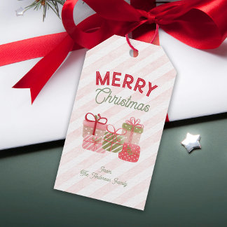 Étiquettes-cadeau Cadeaux Aquarelle Rayés Joyeux Noël