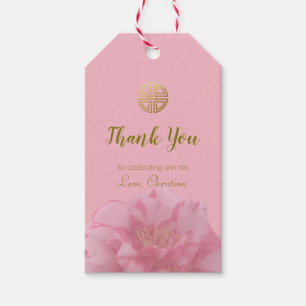 Étiquettes-cadeau Cadeaux chinois floraux d'anniversaire de camélia