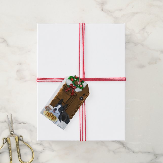 Étiquettes-cadeau Cadeaux de Noël Boston Terrier (Avec de la ficelle)